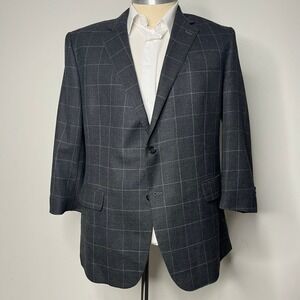 Stafford Blazer Mens Check Merino Wool Classic Fit Sport Coat Jacket 48L